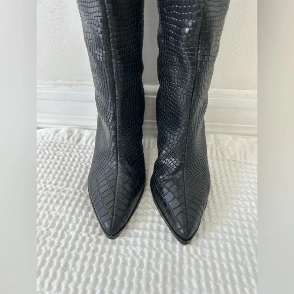 SCHUTZ - Maryana Crocodile Embossed Knee-High Block Boot Size 5 - Picture 9 of 13